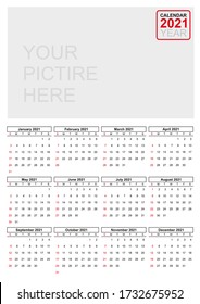 Vector calendar 2021 template. Design of calendar 2021 year.