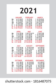 Vector of Calendar 2021 year with 12 month calendar with modern style. 