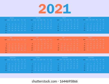 Vector calendar for 2021 year. Day planner the scheduler in this minimalist for print on a black background. Vector