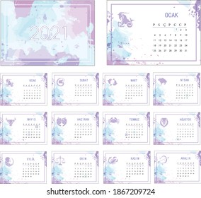 Vector calendar for 2021 year.  Calendar planner set for template corporate design week start on 
