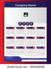 Vector calendar, 2022 calendar design, calendar design layout