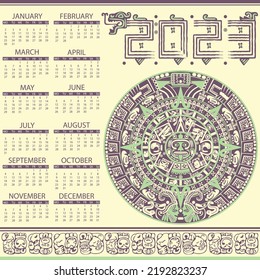 Vector calendar 2023 in aztec style with actec calendar