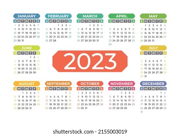 Vector calendar 2023 year. Landscape design. English horizontal wall or pocket calender template