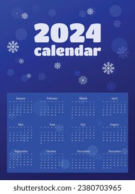 Vector calendar 2024 with the image of snowflakes
