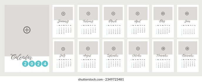 Vector calendar for 2024 year design with simple graphic for office planning with months and weeks. Annual daily organizer template