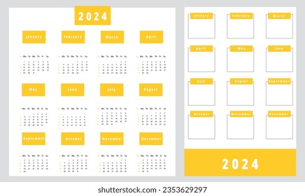 Vector calendar for 2024 year design with simple graphic for office planning with months and weeks. Annual daily organizer template