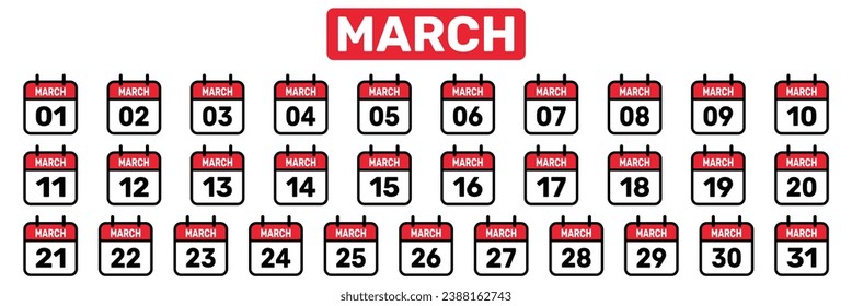 Vector Calendar all March set illustration background design.