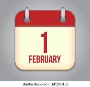 Vector calendar app icon. 1 February