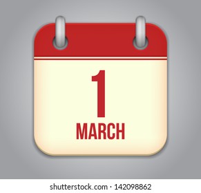 Vector calendar app icon. 1 March