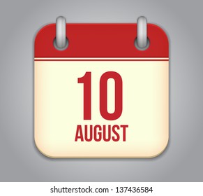 Vector calendar app icon. 10 august