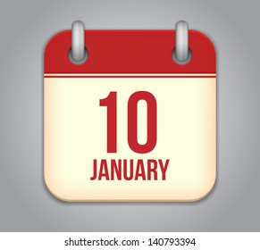 Vector calendar app icon. 10 January