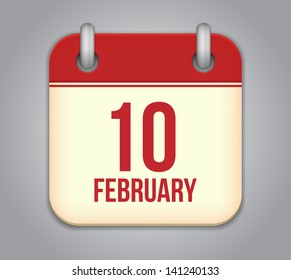 Vector calendar app icon. 10 February