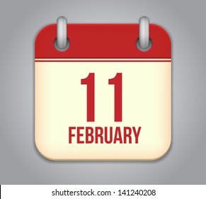 Vector calendar app icon. 11 February
