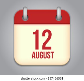 Vector calendar app icon. 12 august