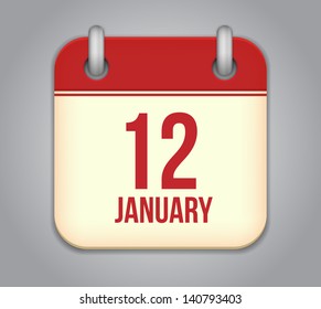 Vector calendar app icon. 12 January
