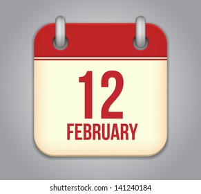 Vector calendar app icon. 12 February