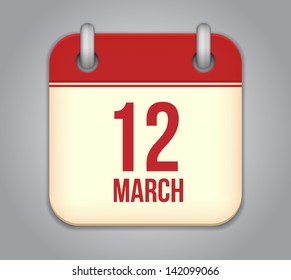 Vector calendar app icon. 12 March