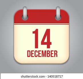 Vector calendar app icon. 14 December