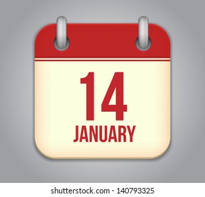 Vector calendar app icon. 14 January