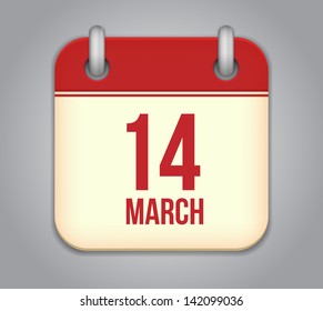 Vector calendar app icon. 14 March