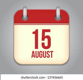 Vector calendar app icon. 15 august
