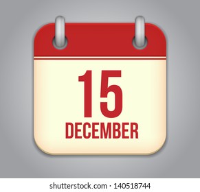 Vector calendar app icon. 15 December