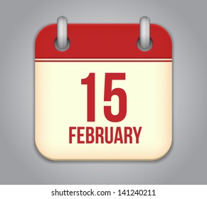Vector calendar app icon. 15 February
