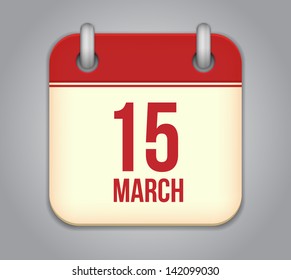 Vector calendar app icon. 15 March