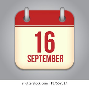 Vector calendar app icon. 16 september