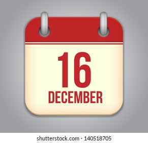 Vector calendar app icon. 16 December