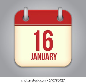 Vector calendar app icon. 16 January