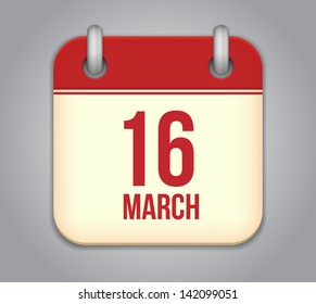 Vector calendar app icon. 16 March