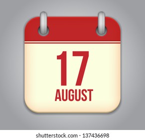 Vector calendar app icon. 17 august