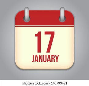 Vector calendar app icon. 17 January