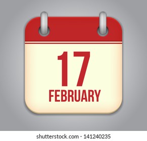 Vector calendar app icon. 17 February