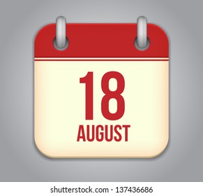 Vector calendar app icon. 18 august