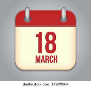 Vector calendar app icon. 18 March