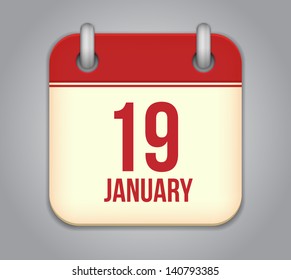 Vector calendar app icon. 19 January