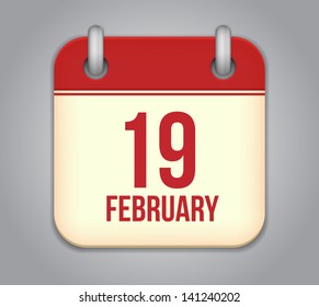 Vector calendar app icon. 19 February