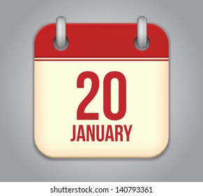 Vector calendar app icon. 20 January