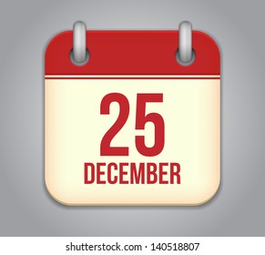 Vector calendar app icon. 25 December