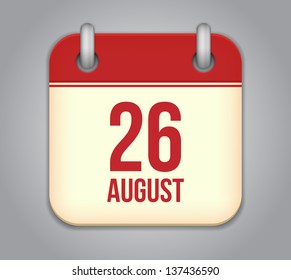 Vector calendar app icon. 26 august