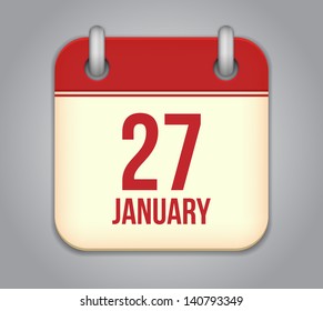 Vector calendar app icon. 27 January