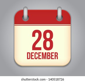 Vector calendar app icon. 28 December
