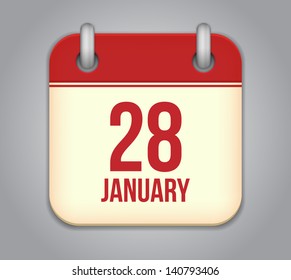 Vector calendar app icon. 28 January