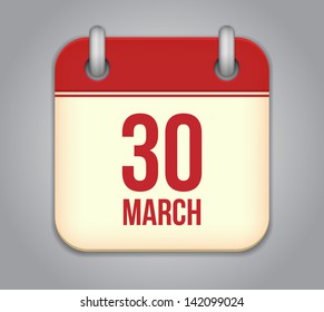 Vector calendar app icon. 30 March