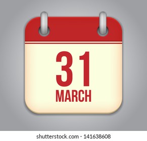 Vector calendar app icon. 31 March