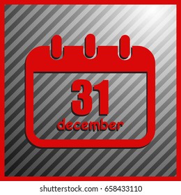 Vector calendar app icon. 31 December