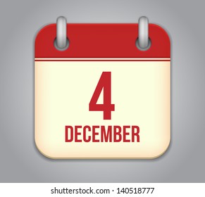 Vector calendar app icon. 4 December