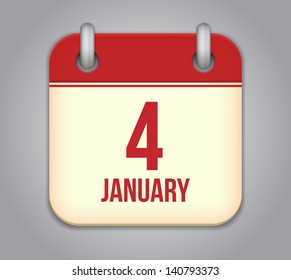 Vector calendar app icon. 4 January